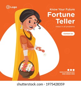 Banner design of fortune teller cartoon style template.