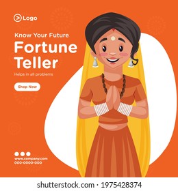 Banner design of fortune teller cartoon style template.