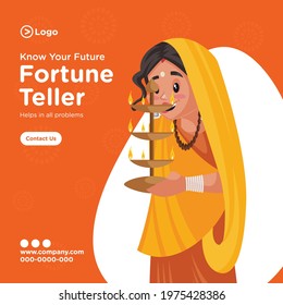 Banner design of fortune teller cartoon style template.