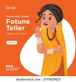 Banner design of fortune teller cartoon style template.