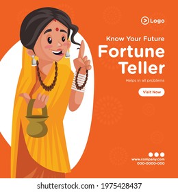 Banner design of fortune teller cartoon style template.