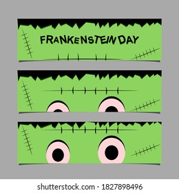 banner design for frankenstein day celebration with three variations of the green color