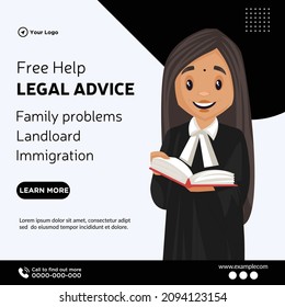 Banner Design Of Free Help Legal Advice Cartoon Style Template.