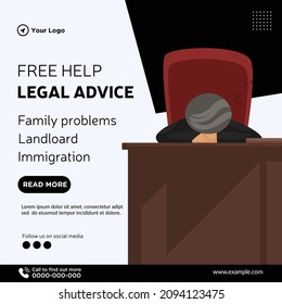 Banner Design Of Free Help Legal Advice Cartoon Style Template.