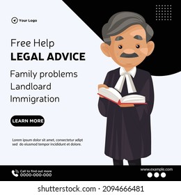 Banner Design Of Free Help Legal Advice Cartoon Style Template.