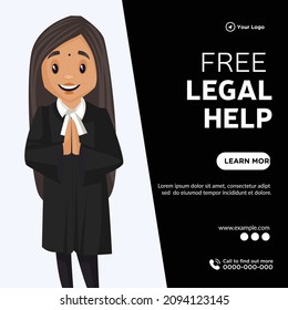 Banner Design Of Free Legal Help Cartoon Style Template.