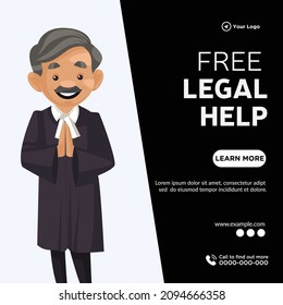 Banner Design Of Free Legal Help Cartoon Style Template.