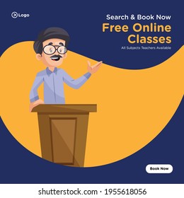 Banner design of free online classes all subjects teachers available template. Vector graphic illustration.