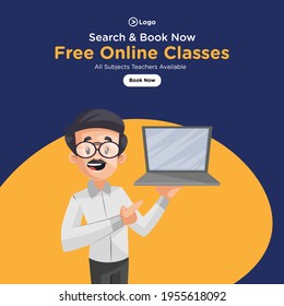 Banner design of free online classes for all subjects teacher available. Vector graphic illustration.