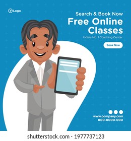 Banner design of free online classes coaching center cartoon style template.