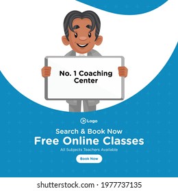 Banner design of free online classes coaching center cartoon style template.
