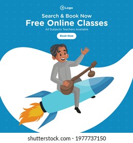 Banner design of free online classes cartoon style illustration.