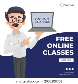 Banner design of free online classes cartoon style illustration.