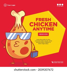 Banner design of fresh chicken anytime order now template.