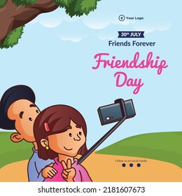 Banner design of friends forever friendship day cartoon style template.
