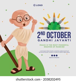 Banner design of Gandhi Jayanti cartoon style template.