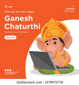 Banner design of ganesh chaturthi indian festival cartoon style template.