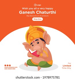 Banner design of ganesh chaturthi indian festival cartoon style template.