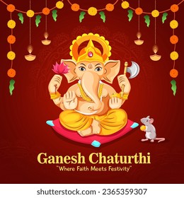 Banner design of Ganesh Chaturthi Indian festival celebration.