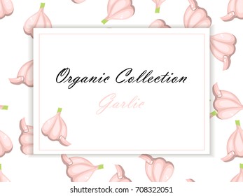 Banner design with garlic. High quality vector illustration of garlic label. symbol for sauce product label or grocery store, shop and farm market design. Vector square label. Organic collection