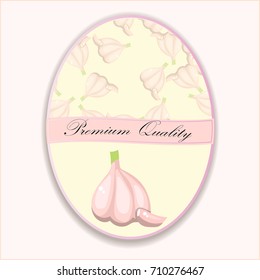 Banner design with garlic. High quality vector illustration of garlic label. symbol for sauce product label or grocery store, shop and farm market design. Organic collection