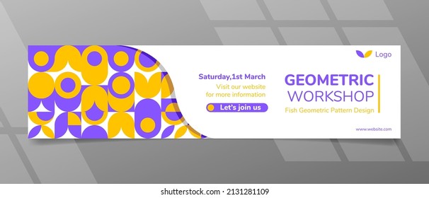 Banner Design with Geometric Fish Pattern Purple Yellow Color Concept