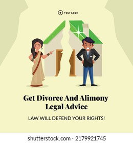Banner design of get divorce and alimony legal advice template.