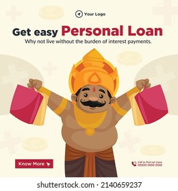 Banner design of get easy personal loan cartoon style template.