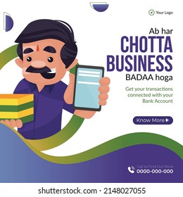 Banner design of get your transactions connected with your bank account cartoon style template.