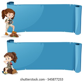 Banner design with girls in safari outfit illustration