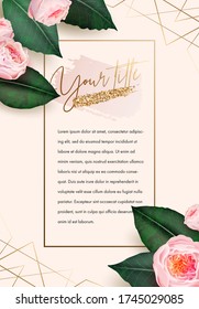 Banner design with golden elements, flowers and leaves