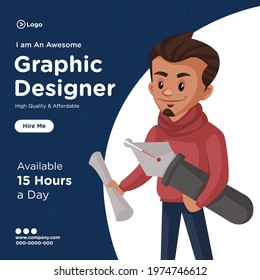 Banner design of graphic designer  cartoon style illustration.