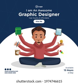 Banner design of graphic designer  cartoon style illustration.