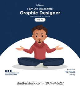Banner design of graphic designer  cartoon style illustration.