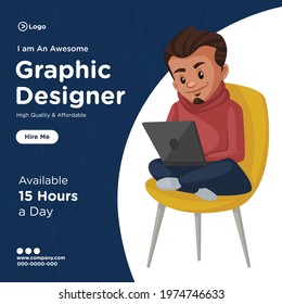 Banner Design Of Graphic Designer  Cartoon Style Illustration.