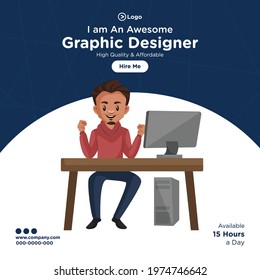 Banner design of graphic designer  cartoon style illustration.