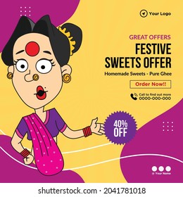 Banner design of great offers festive sweets offer template.