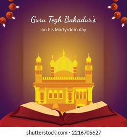 Banner design of guru tegh bahadur on his martyrdom day template.