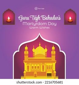 Banner design of guru tegh bahadur martyrdom day warm wishes template.