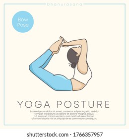 Banner design with hand drawn illustration of healthy young woman practicing yoga in pastel outfit : Vector Illustration