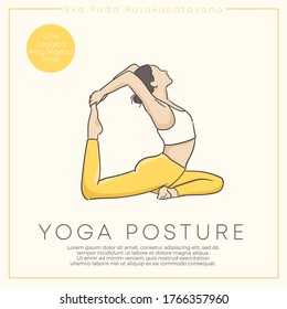Banner design with hand drawn illustration of healthy young woman practicing yoga in pastel outfit : Vector Illustration