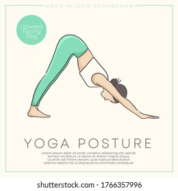 Banner design with hand drawn illustration of healthy young woman practicing yoga in pastel outfit : Vector Illustration