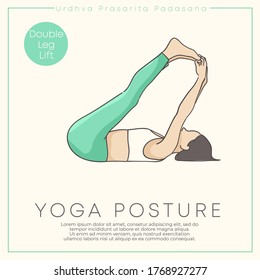 Banner design with hand drawn illustration of healthy young woman practicing yoga in pastel outfit : Vector Illustration