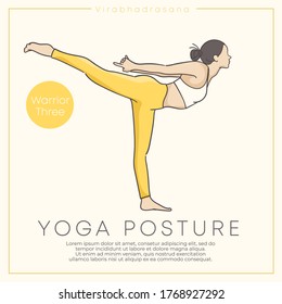 Banner design with hand drawn illustration of healthy young woman practicing yoga in pastel outfit : Vector Illustration