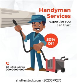 Banner design of handyman services cartoon style template.