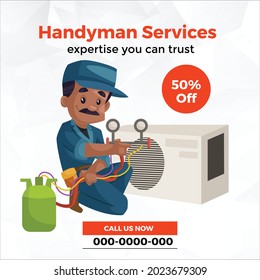 Banner design of handyman services cartoon style template.