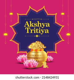 Banner design of happy akshaya tritiya festival template with festive elements.