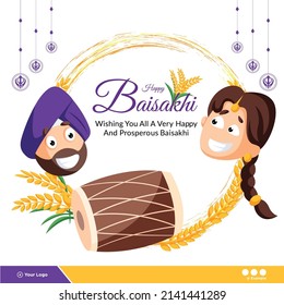 Banner design of happy Baisakhi Indian festival template.
