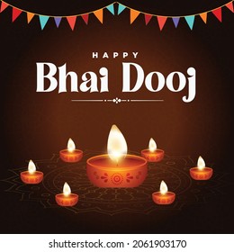 Banner design of happy bhai dooj Indian festival template.