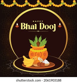 Banner design of happy bhai dooj Indian festival template.